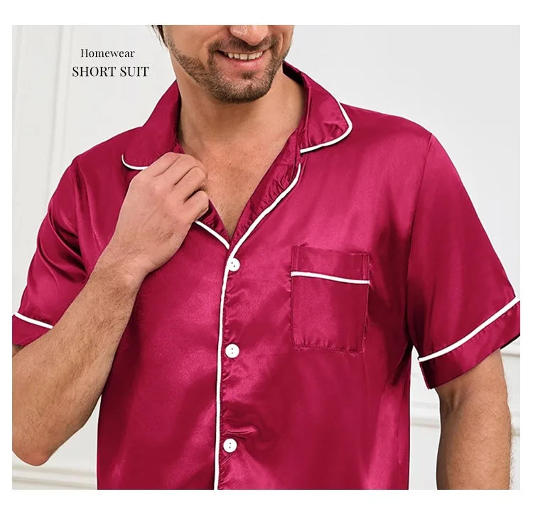 Men's Summer Pajamas Set – Short Sleeve, Button-Down Shirt with Pocket, Matching Shorts, Comfortable Loungewear Sleepwear