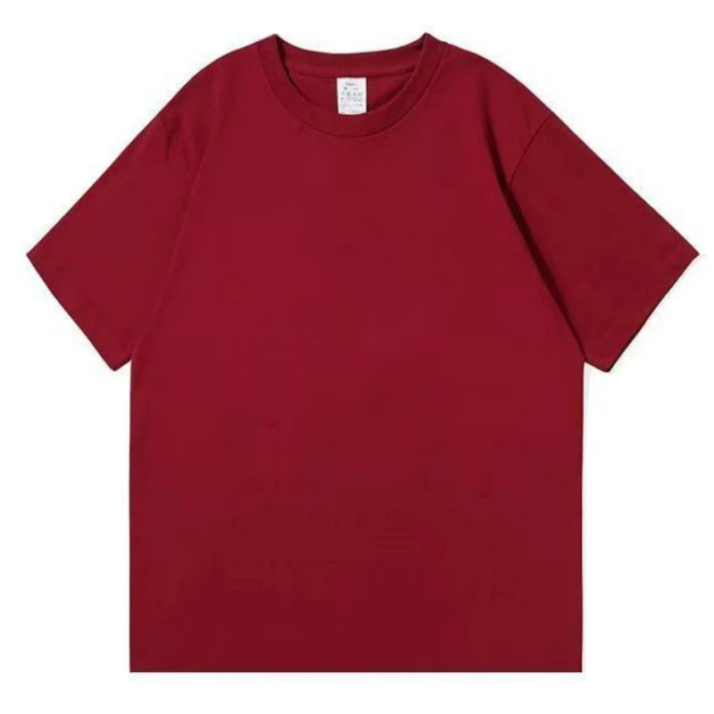 Heavy-Duty Cotton T-Shirt – Thickened, Threaded Round Neck, Short Sleeves, Three-Needle Stitching