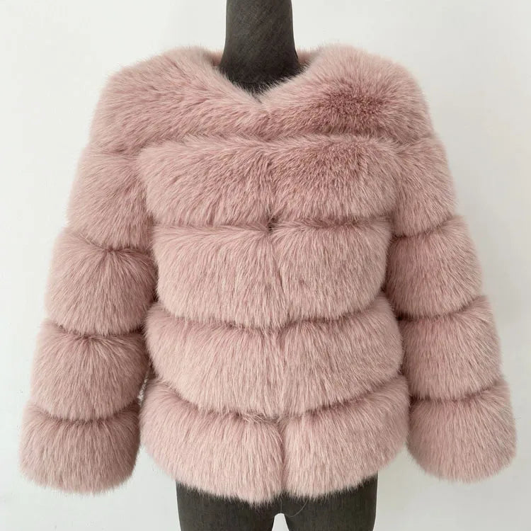 Elegant Faux Mink Fur Coat – Fluffy, Thick, Warm Winter Jacket for Women (S,M,L)