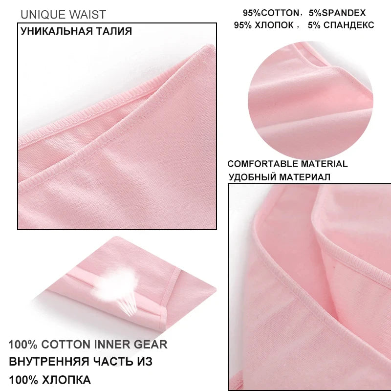 5PCS Set Women's Cotton Panties – Sexy Lingerie, Soft Underwear, Comfortable Briefs, 7 Solid Colors