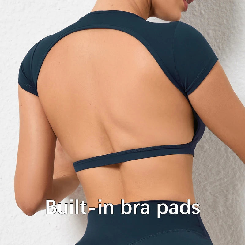Breathable Backless Sports Crop Top – Women's Fitness & Yoga Workout Shirt