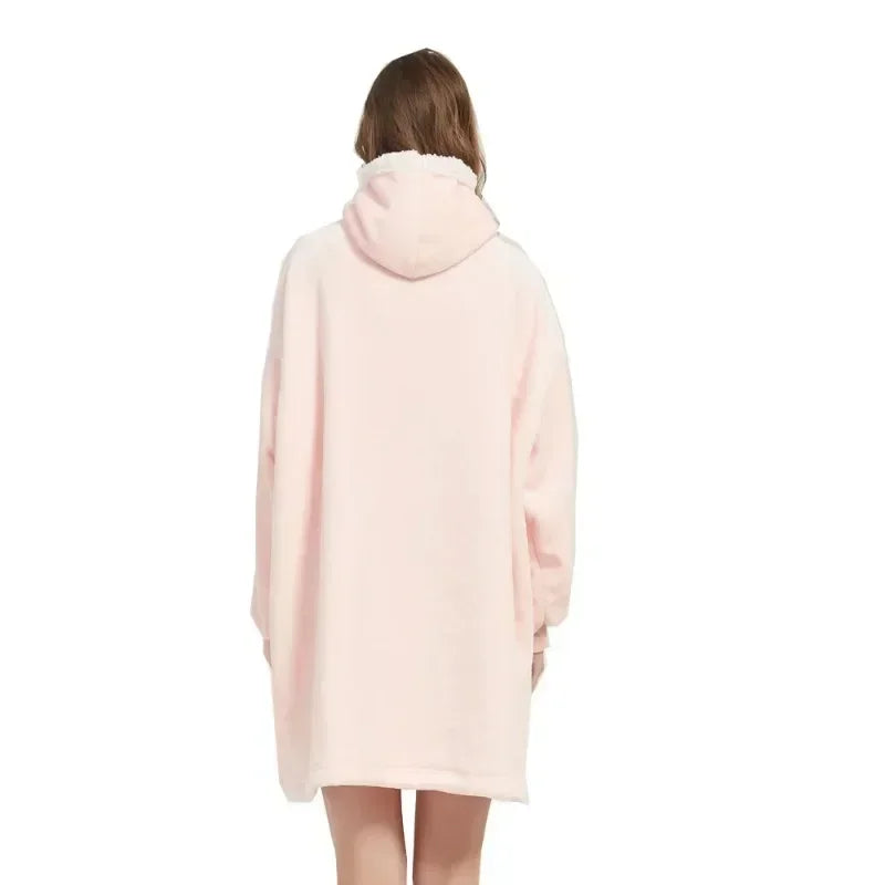 Winter Oversized Blanket Hoodie – Unisex Pullover, Fleece, Long Flannel Sleeves, Giant TV Sweatshirt