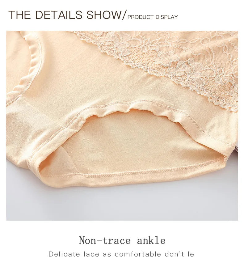 3PCS High Waist Women's Panties – Large Size, Breathable Cow Milk Silk, Lace Briefs, Sexy Female Lingerie