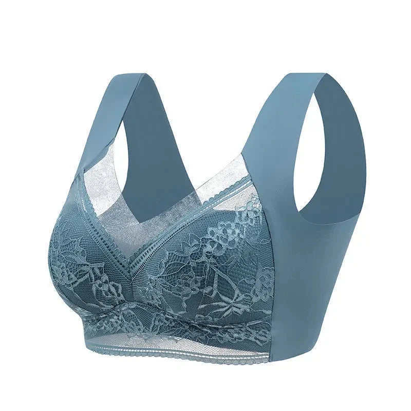 Women Large Bra – Push Up Ice Silk Seamless Bralette, Lace Wireless Summer Bra, Plus Size Top Lingerie Underwear