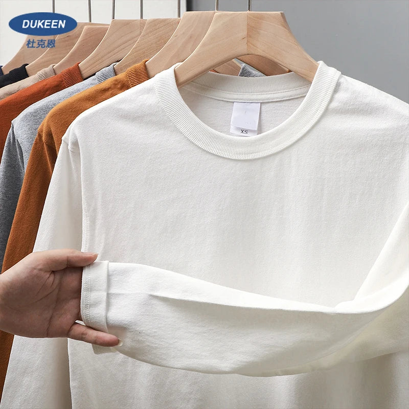 Heavyweight Long-Sleeve T-Shirt – 100% Cotton, O-Neck, Plain White, Oversized Men's Wear