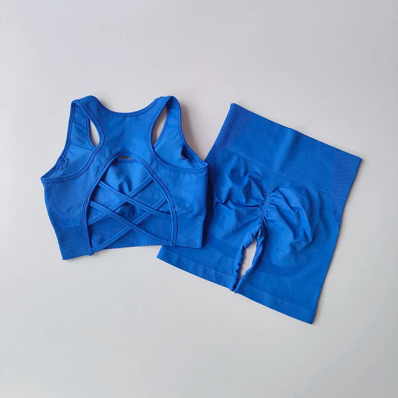 2PCS Seamless Yoga Set – High Waist Shorts & Sport Bra for Gym & Fitness