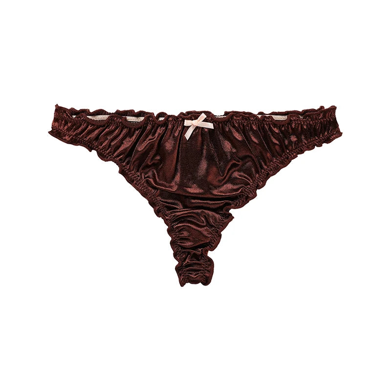 Ladies Frill Trim Satin Panties – 100% Ice Silk, Seamless, No Show, Invisible Briefs, Tanga Style