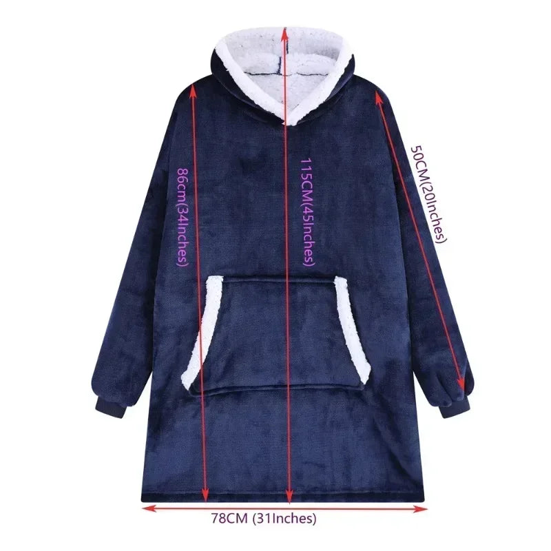 Winter Oversized Blanket Hoodie – Unisex Pullover, Fleece, Long Flannel Sleeves, Giant TV Sweatshirt