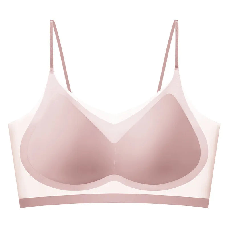 Ultra-Thin Breathable Ice Silk Bra – Women's Bustier, Seamless, Back Halter, Vest Wrap Design, Small Chest Support