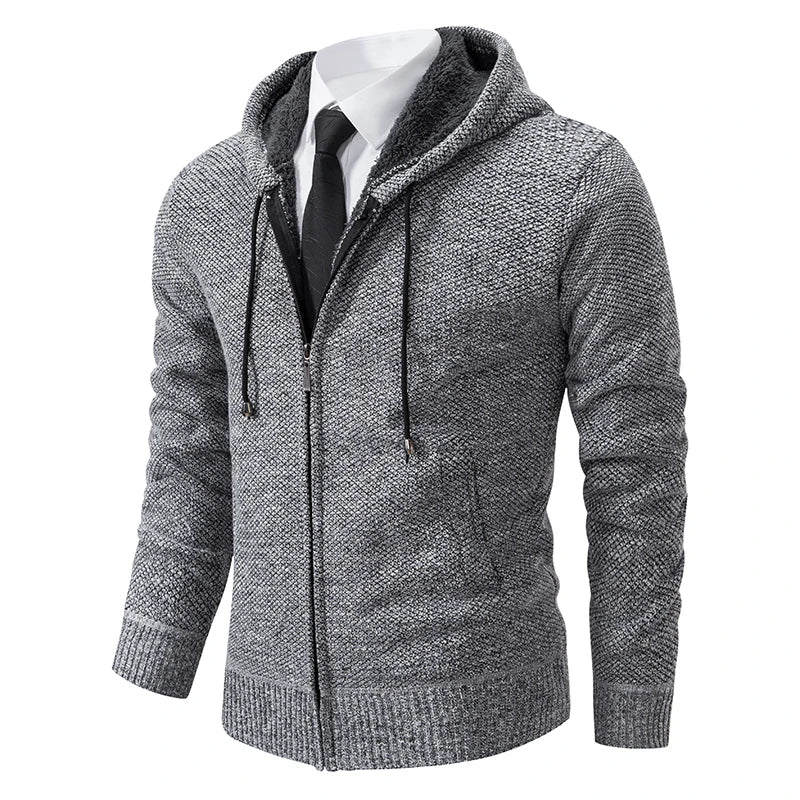 Jersey Men's Casual Sports Coat – Solid Color Stand Collar Sweater, Fleece-Lined, Warm Zipper Cardigan