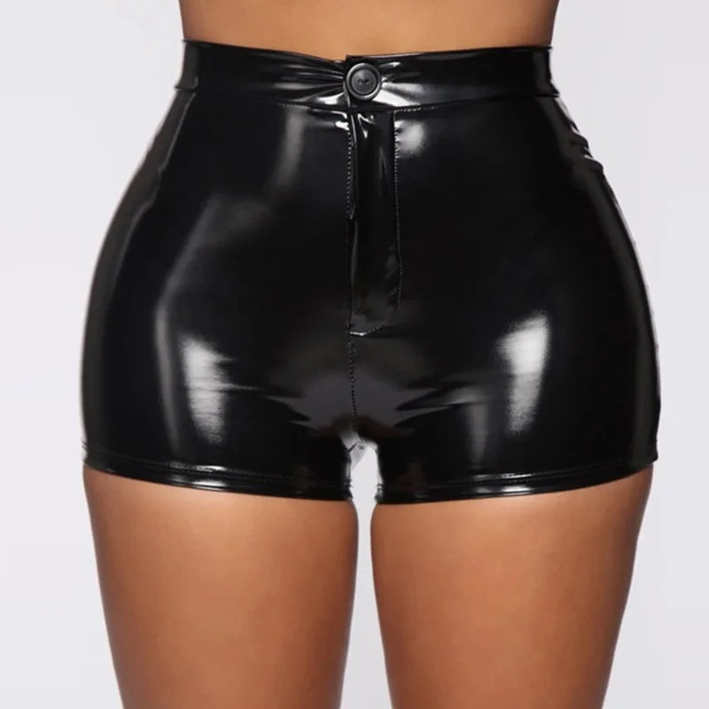 High Waist Leather Shorts – Sexy, Nightclub Style, Stretchy, Black, Sports, Fitness, Slim Fit