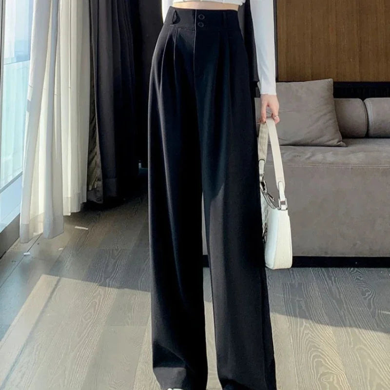 Elegant Wide Leg Pants – Korean Style, High Waist, Baggy Fit, Office Ladies, Fashionable, Loose Suit Trousers, Streetwear