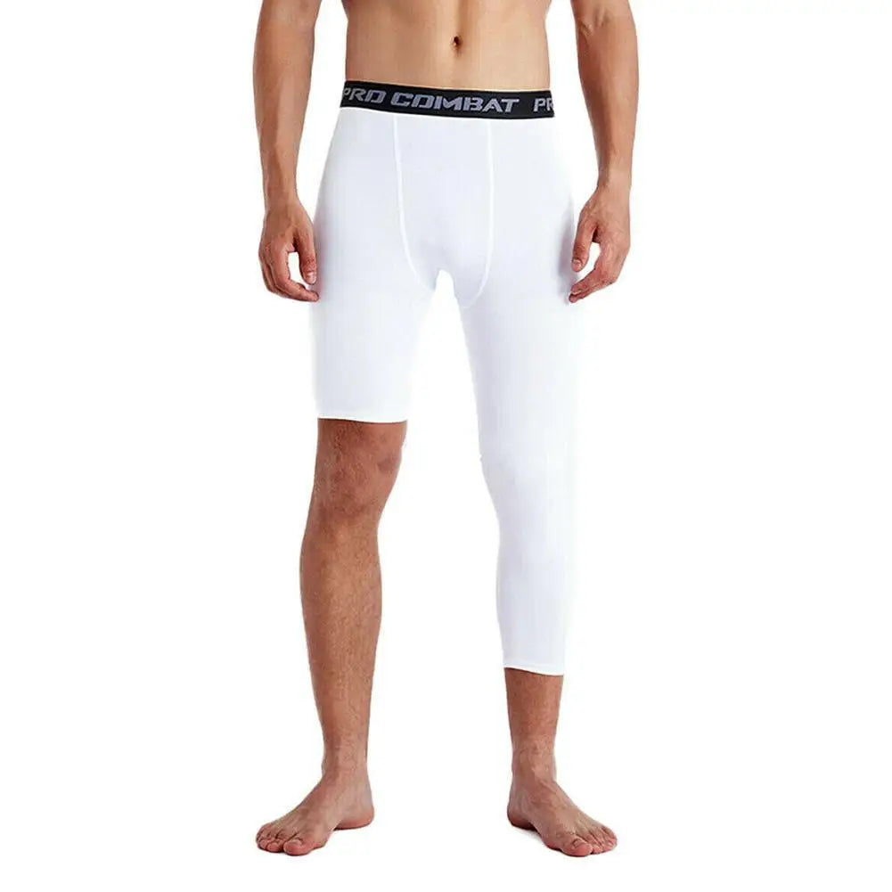 One Leg Leggings Men – Base Layer Compression Exercise Trousers for Running, Tight Sport Cropped, Basketball, Yoga, Fitness Pants