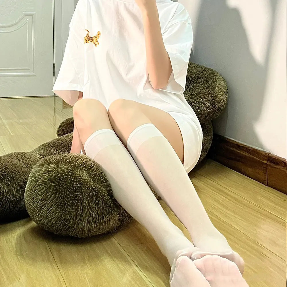Summer Ultrathin Women's Silk Socks – Black, translucent, and stylish, with a medium calf sleeve
