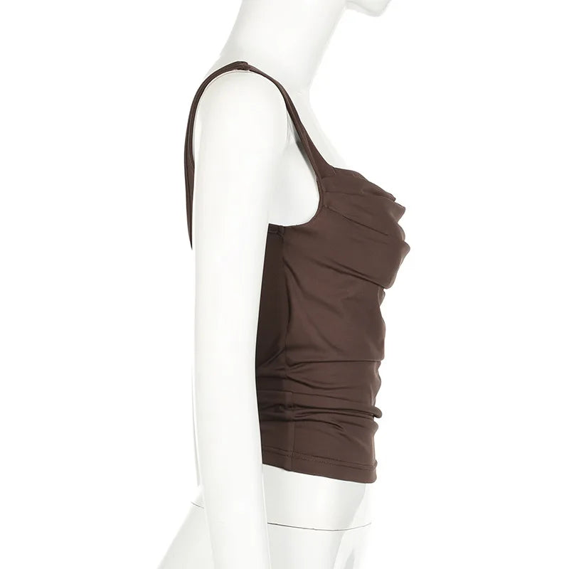 Women’s Tank Tops – Summer, Solid Color, Sexy, Backless, Streetwear, Casual, Slim Fit, Sleeveless, Camisole, Fashion Folds