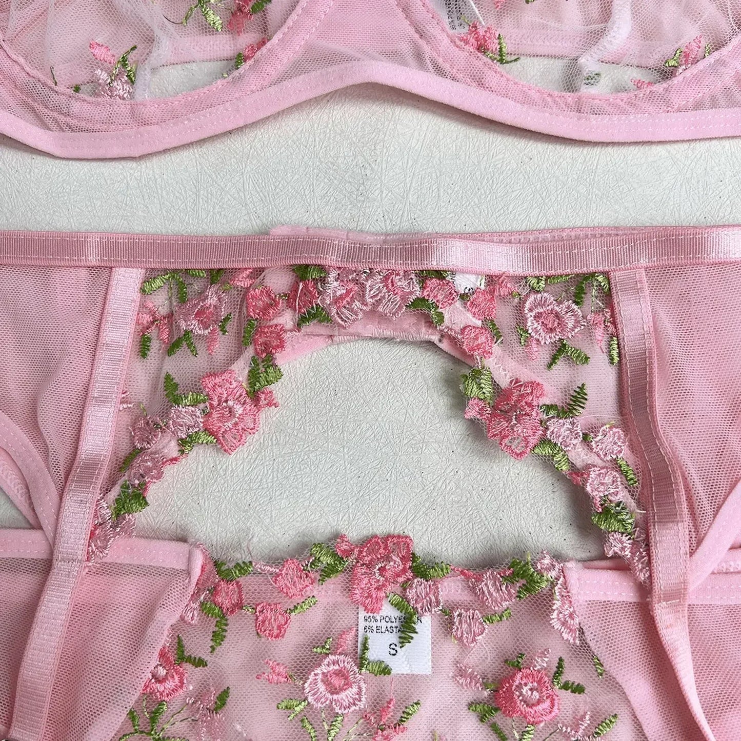 Lady's Fantasy Mesh Transparent Heavy Embroidery Floral Lingerie Set – Sexy Underwear for Women, 3-Piece Intimate Desire Hot Girl 18+