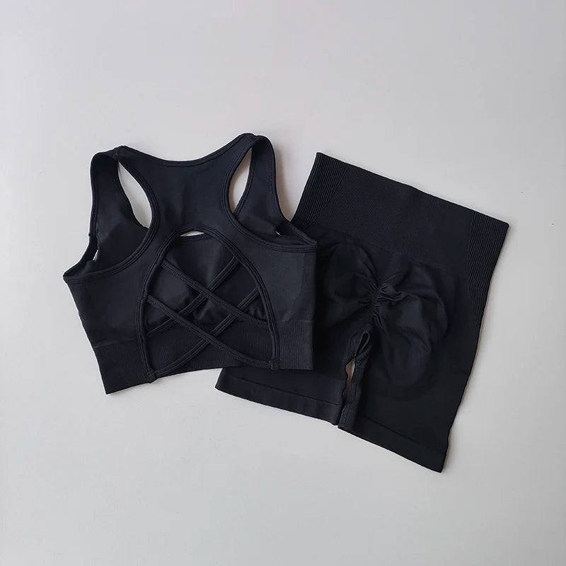 2PCS Seamless Yoga Set – High Waist Shorts & Sport Bra for Gym & Fitness