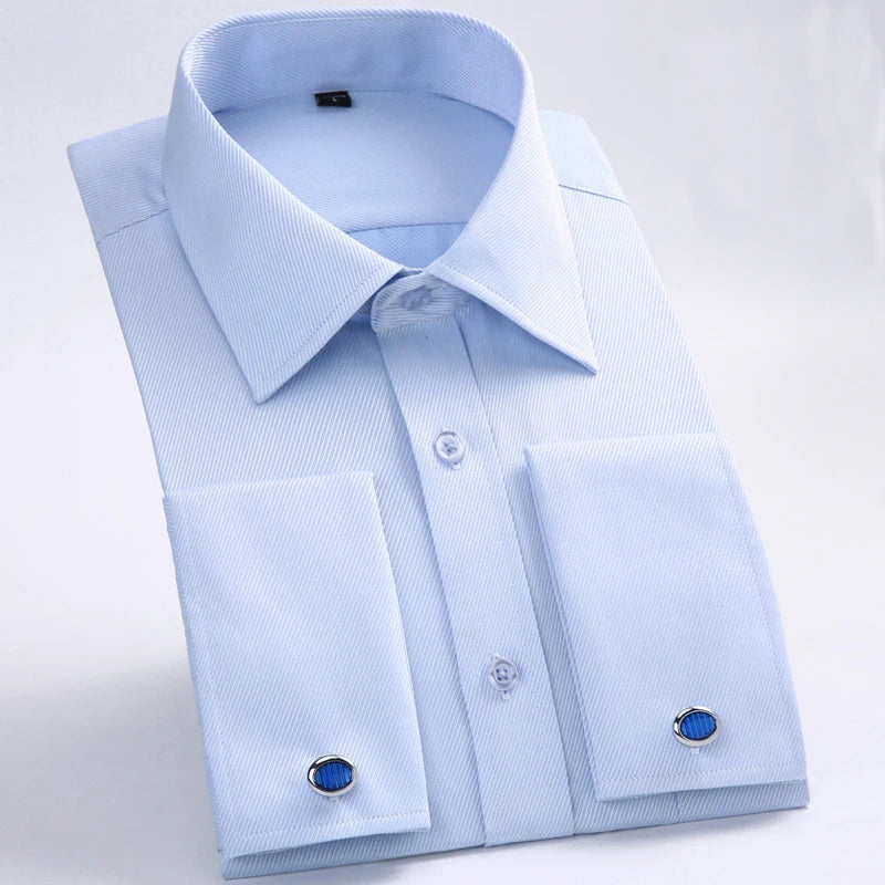 Men's French Cuff Formal Shirt – New White Long-Sleeved Business Button Shirt, Regular Fit With Cuff Buttons