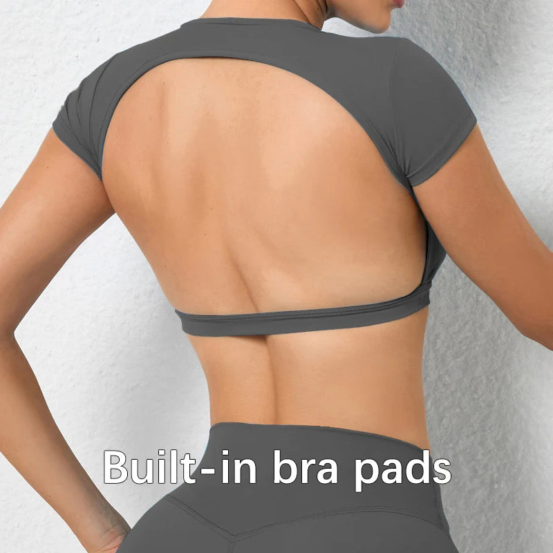 Breathable Backless Sports Crop Top – Women's Fitness & Yoga Workout Shirt