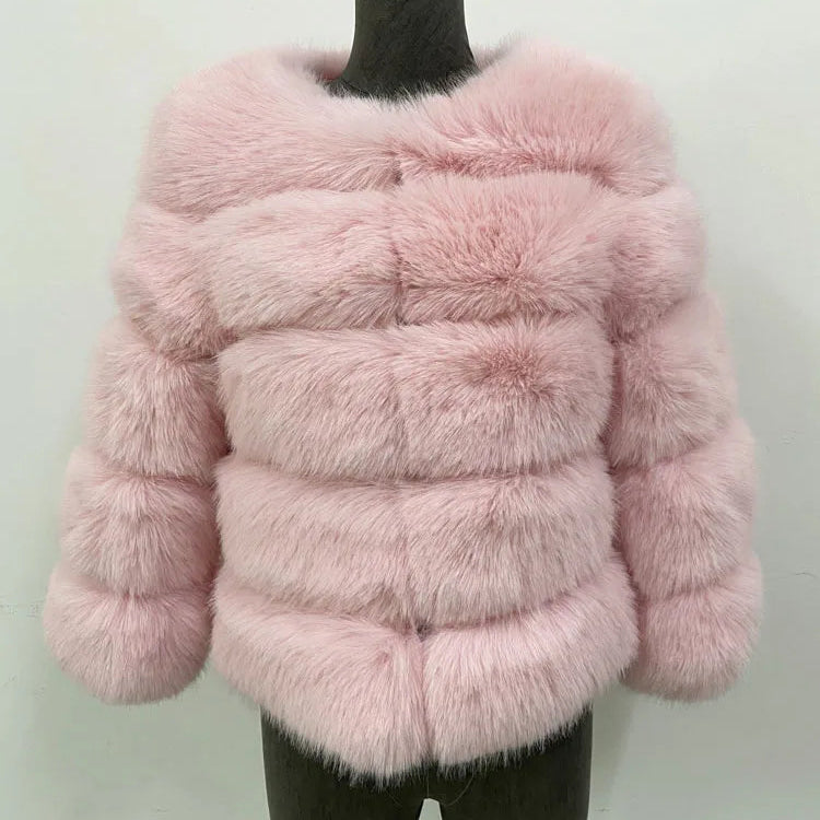 Elegant Faux Mink Fur Coat – Fluffy, Thick, Warm Winter Jacket for Women (S,M,L)