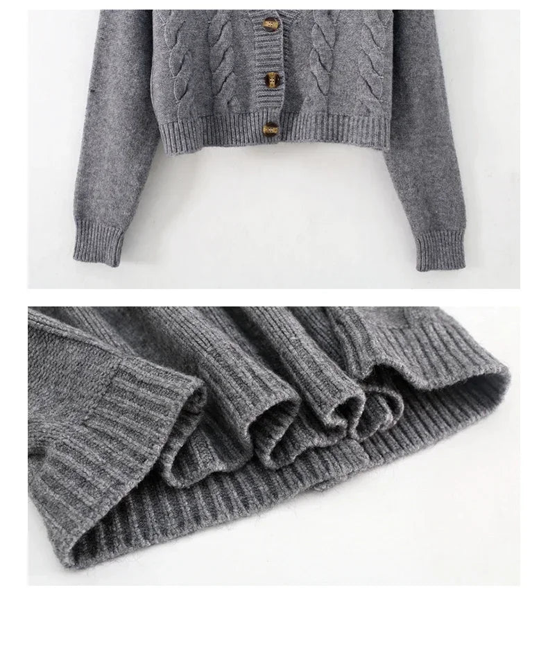 V-Neck Cropped Cardigan – Twist Knitted, Long Sleeve, Warm Autumn Winter Korean Jacket