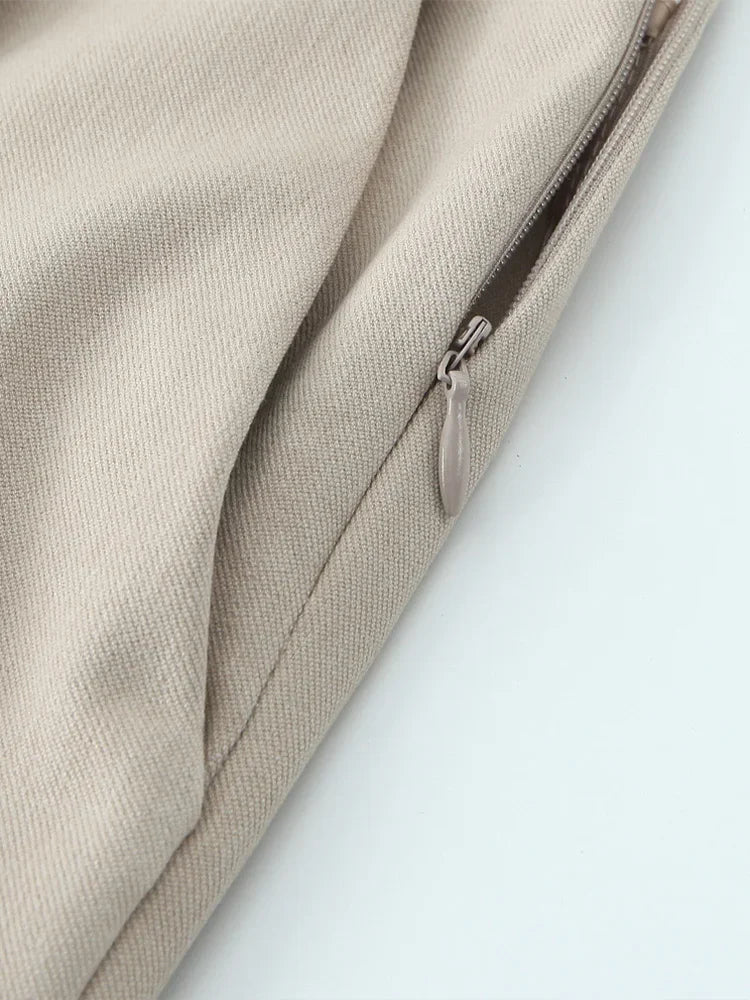 Women Fashion Straight Pants – Solid Color, Lace-Up, Side Zipper, Vintage Style, High Elastic Waist, Chic Lady Trousers