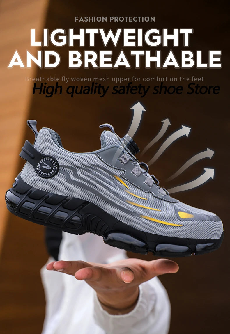 Rotating Button New Safety Shoes for Men – Anti-smash, Anti-puncture Work Shoes, Fashion Men’s Sport Shoes, Security Protective Boots
