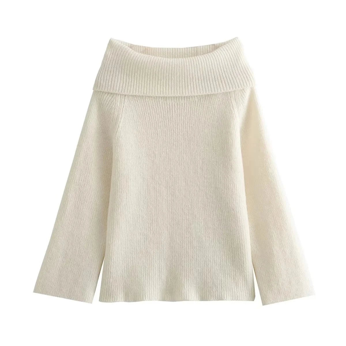 Chic Off-Shoulder Knitted Sweater – Long Sleeve, Casual Autumn Wear for Women