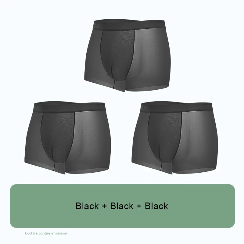 3PCS Set Ice Silk Men's Panties – Sports, Quick Drying, Fashion Shorts, Thin, Plus Size, Boxer Underwear, Luxury Gift