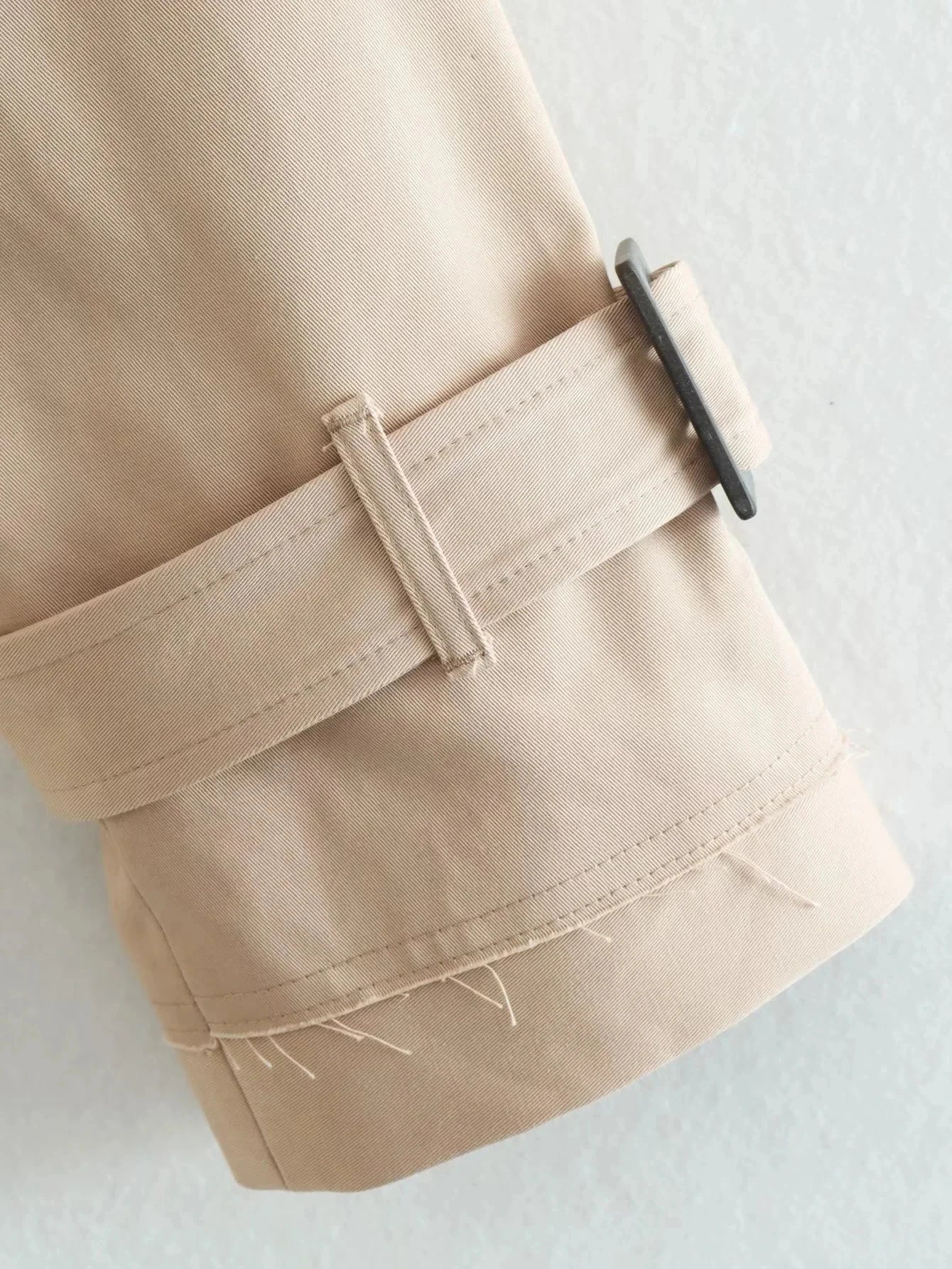 Belted Cropped Trench Jacket – Vintage Double-Breasted Spring Coat, Long Sleeve Streetwear