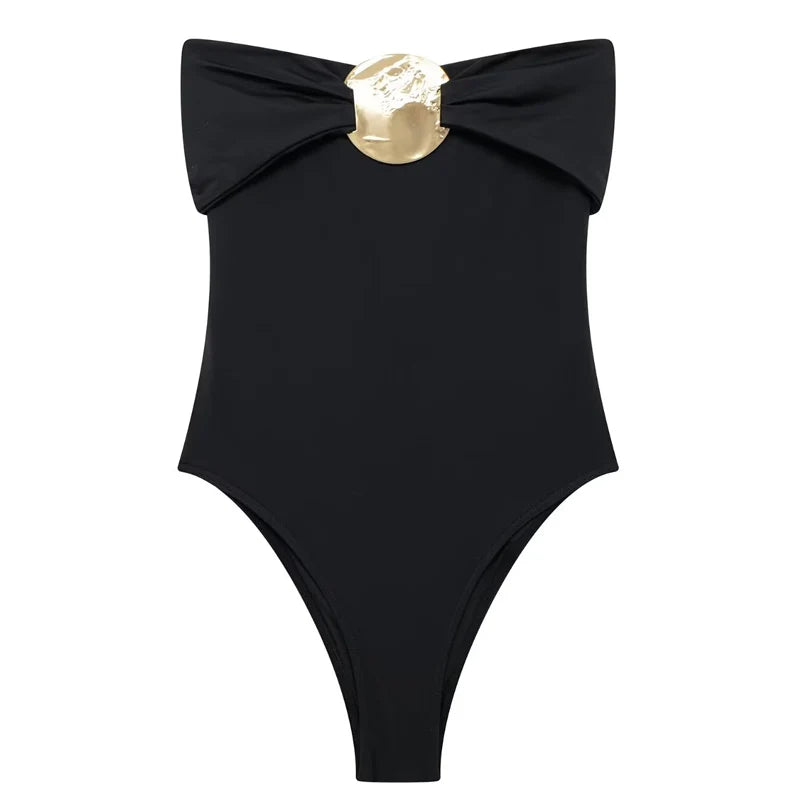 Women's Sexy Bodysuit – Sleeveless, Thong Design, Gold Glitter Bow, Corset Style, Off-Shoulder, Rave Festival Outfit