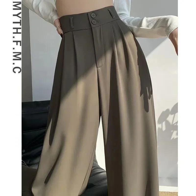 Elegant Wide Leg Pants – Korean Style, High Waist, Baggy Fit, Office Ladies, Fashionable, Loose Suit Trousers, Streetwear