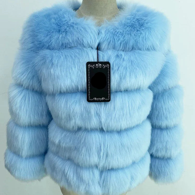 Elegant Faux Mink Fur Coat – Fluffy, Thick, Warm Winter Jacket for Women (S,M,L)