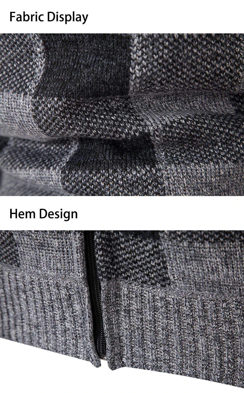 Men's Cardigan – Fashion Plus Velvet Padded Knit Jumpers, Male Sweater, Hooded Plaid Korean Luxury Brand Coat