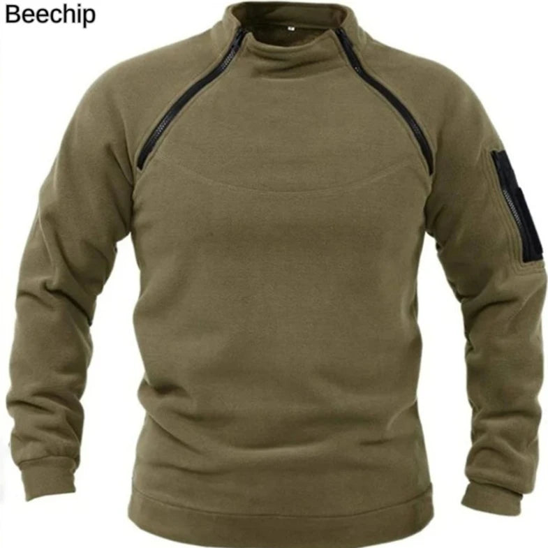 Men's Outdoor Warm and Breathable Tactical Sweater – Zipper Design, Standing Neck, Long Sleeves, Thickened Solid Color