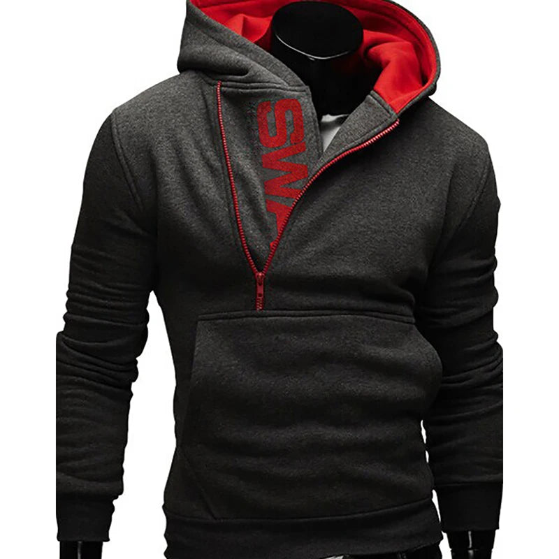 Men's Long Sleeve Zipper Hoodie – High Neck Pullover Sweatshirt, Casual Jacket Coat