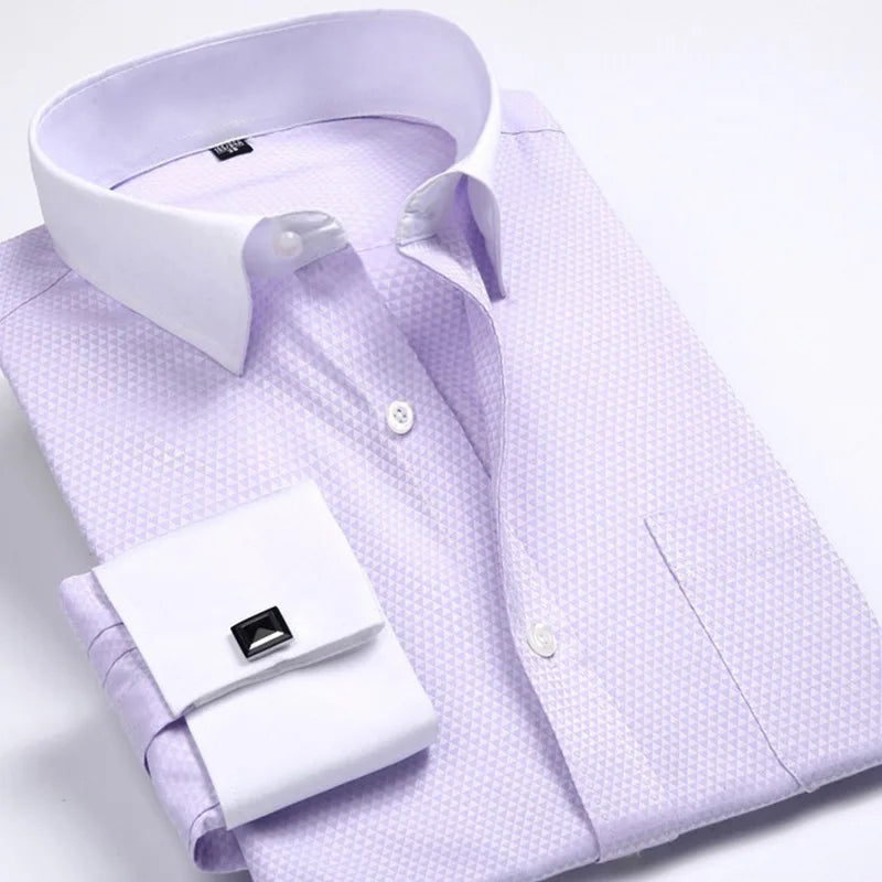 Men's French Cuff Formal Shirt – New White Long-Sleeved Business Button Shirt, Regular Fit With Cuff Buttons