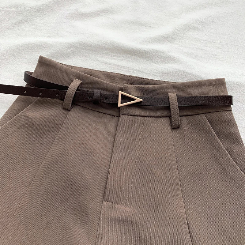 Casual Women's A-Line Shorts – High Waist, Chic, Office Lady Style, Belted, Vintage, Spring/Summer