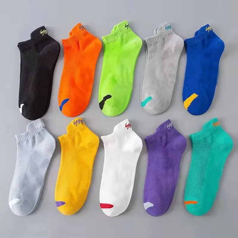 5/10 Pairs Bright Color Ankle No Show Socks – Men, Breathable, Street Fashion, Sport, Deodorant, Invisible, Travel, Running Socks