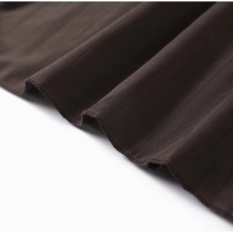 Chic Splicing Brown Maxi Dress – Half Sleeve, Pleated A-line, Slim Fit, Casual Office Commute Streetwear