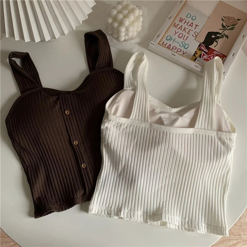 Women's Y2K Cropped Top – Built-in Bra Pads, Summer Corset Style, Korean Suspenders, Sexy Camisole, Slim Fit, New Arrival