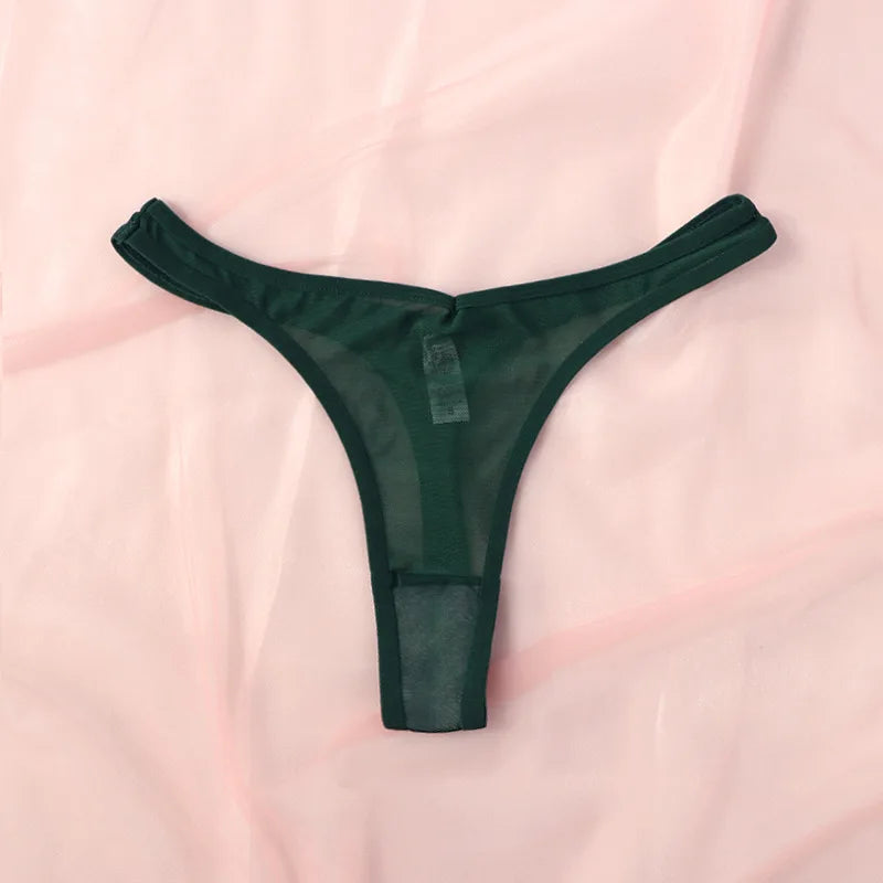 Seamless Tiny Thong Panties – Sexy Translucent Mesh, Soft T-Back, Tangas Lingerie for Women