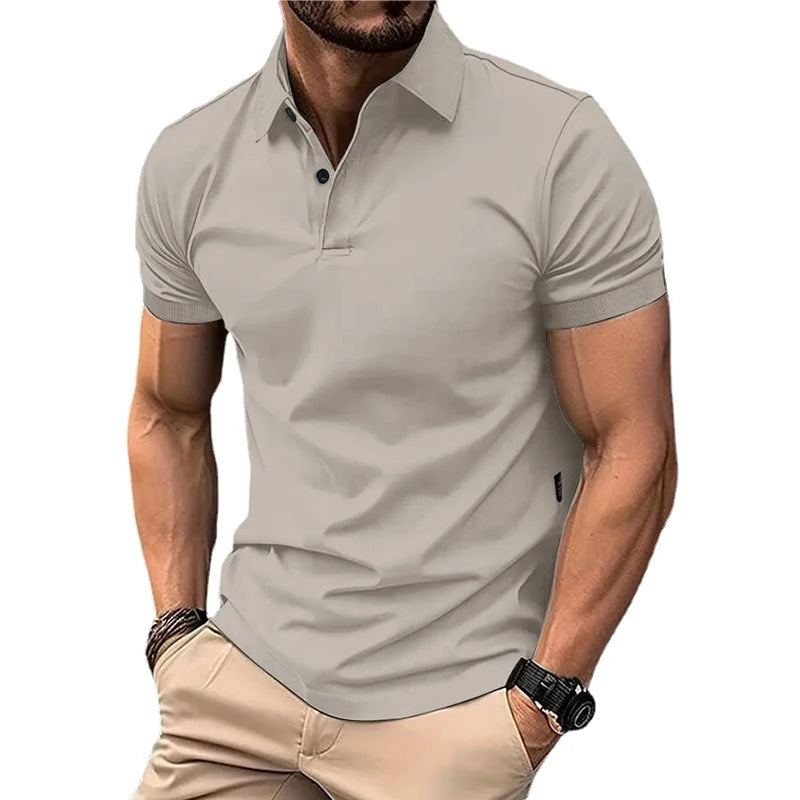 Men's Solid Color Polo Shirt – Short Sleeve Lapel Button T-shirts, Casual Streetwear, Lightweight Jogging Tops