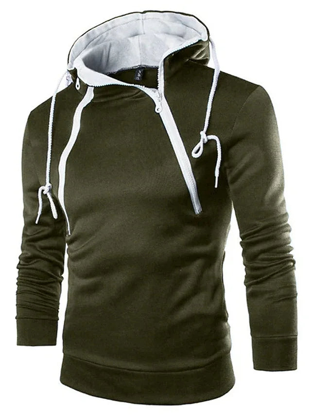 Men's Long Sleeve Zipper Hoodie – High Neck Pullover Sweatshirt, Casual Jacket Coat