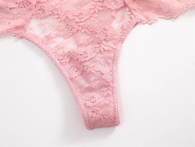 3PCS Lace Hollow Out Thong Panties – Sexy Floral Print, Solid Color, Low Waist, Breathable G-String Lingerie