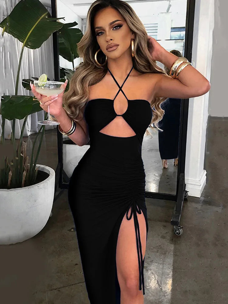 Sleeveless Backless Midi Bodycon Dress – Sexy Slim Nightclub Partywear for Women