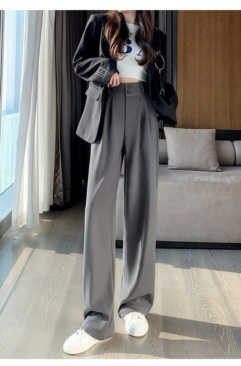 Elegant Wide Leg Pants – Korean Style, High Waist, Baggy Fit, Office Ladies, Fashionable, Loose Suit Trousers, Streetwear