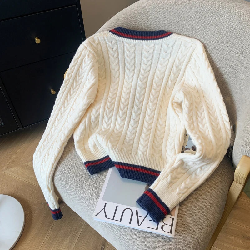 Cashmere V-Neck Pullover – Warm Knitwear, Twist Knit, Autumn Winter Jumper for Women