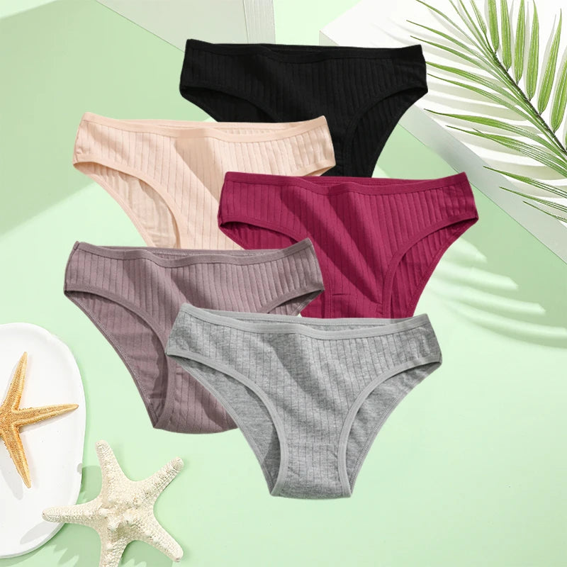 5PCS Set Cotton Panties – Women's Underwear, Sexy Lingerie, Solid Color Briefs, Comfortable Intimate Wear