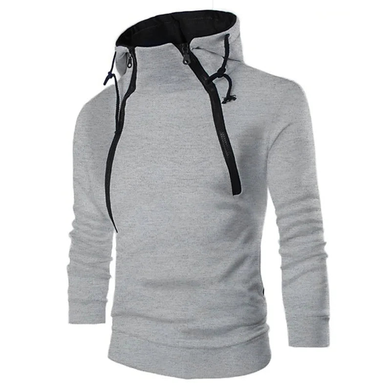 Men's Long Sleeve Zipper Hoodie – High Neck Pullover Sweatshirt, Casual Jacket Coat